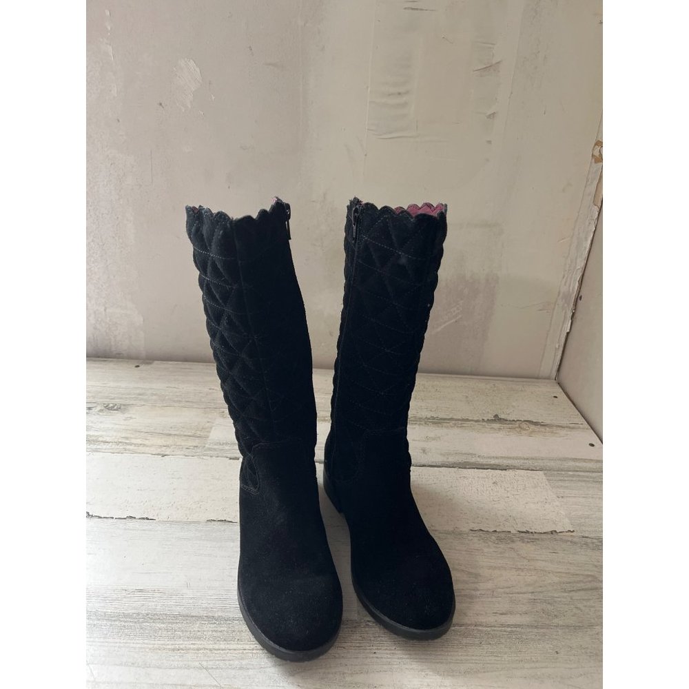 Lands End girls black scalloped top knee high zippered boots size 3M